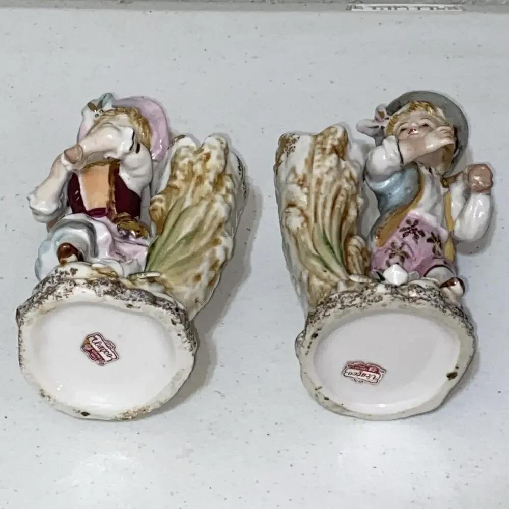 VTG Small Flower Floral Vases Set Of 2 UCAGCO‎ Ceramics Japan Boy Girl Travelers